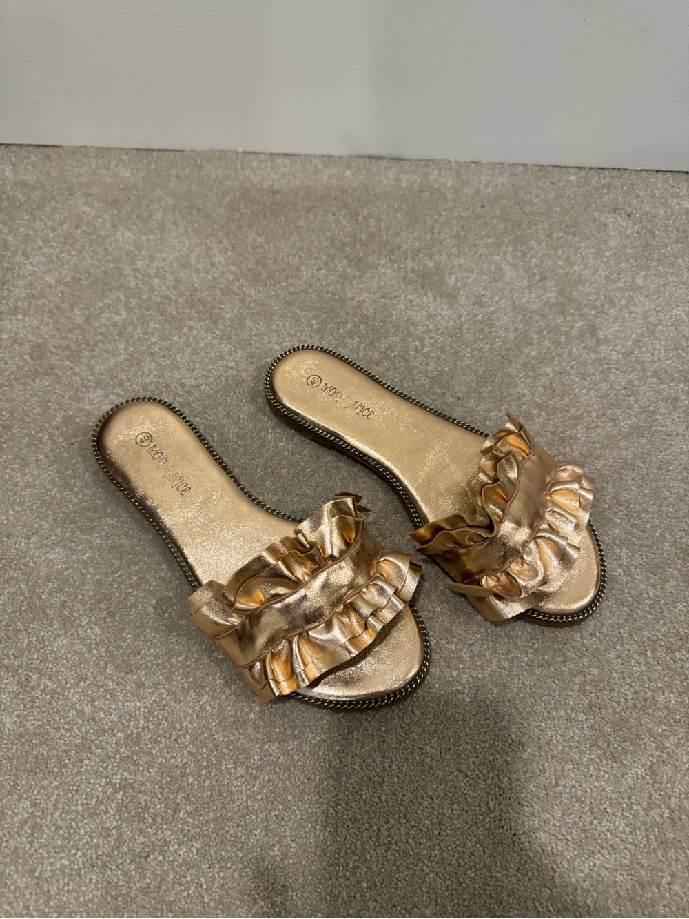 Ruffled Metallic Gold Slide Sandals - Women